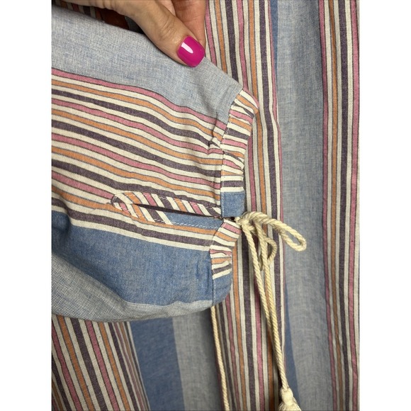 LIV Los Angeles Striped Boho Beach Tassel Cotton Tunic Cover Up Size Large - Picture 7 of 10